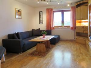 salon z niebieską kanapą i stołem w obiekcie Apartment Marianne - FGZ163 by Interhome w mieście Hart im Zillertal +19 zdjęć