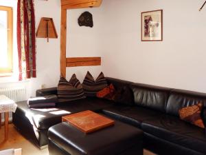 プルツにあるHoliday Home Hackenschmiede - PTZ130 by Interhomeのリビングルーム(黒革のソファ、枕付)