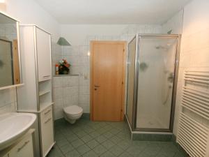 a bathroom with a shower and a toilet and a sink at Apartment Eberharter-1 by Interhome in Hart im Zillertal