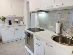 Biała kuchnia ze zlewem i kuchenką w obiekcie Apartment Willmann by Interhome w mieście Eisenbach