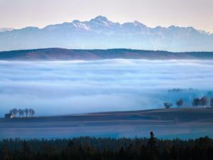 a sea of fog in a field with mountains in the background at Apartment Fürderer by Interhome in Eisenbach