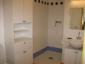 a bathroom with a sink and a shower in it at GITE DES FRANCISCAINS-Imiza in Canari