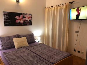 ein Schlafzimmer mit einem Bett und einem TV an der Wand in der Unterkunft Danyja Apartments in Sveti Filip i Jakov