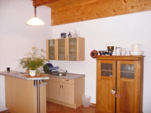 eine Küche mit Holzschränken und einer Arbeitsplatte in der Unterkunft Apartment Biohof Herrenweg-3 by Interhome in Dreimühlen