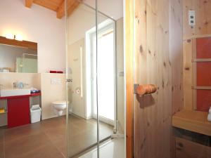 ein Bad mit einer Glasdusche und einem WC in der Unterkunft Apartment Am Bärenkopf-4 by Interhome in Maurach