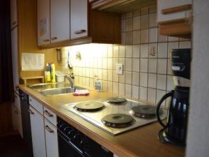 阿德爾博登的住宿－阿德爾豪爾斯特公寓，厨房柜台配有炉灶和水槽