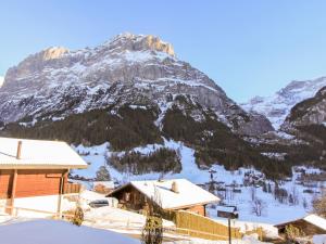 a mountain covered in snow with houses in front at Apartment Chalet Almisräba by Interhome in Grindelwald +17 photos