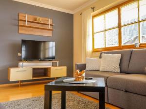 salon z kanapą i telewizorem w obiekcie Holiday Home Ennstal by Interhome w mieście Radstadt