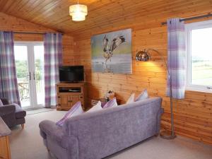 ein Wohnzimmer mit einem Sofa und einem TV in der Unterkunft Chalet Osprey Lodge by Interhome in Kinross