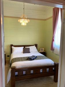 a bedroom with a bed with a chandelier at Deepwater Bank BnB in Deepwater