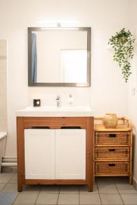 a bathroom with a sink and a mirror at Le Joyau T2-55m2 Centre ville 10min Disney in Bussy-Saint-Georges +9 photos