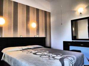 a room with a bed and a television with a snake on it at Blue Bay Beach Hotel in Koinyra