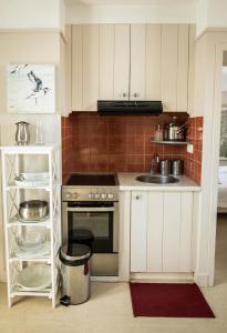 a small kitchen with a stove and a sink at Charmant appartement pour un sejour pour 4 a la Flotte in La Flotte