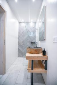 a bathroom with a sink and a mirror at Rózsa Villa Vadkerti tó in Soltvadkert