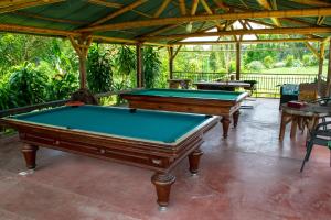 een pooltafel in een paviljoen met twee pooltafels bij Hotel Eden Parque del Cafe in Montenegro