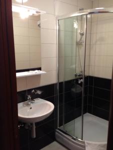 a bathroom with a sink and a shower at Hotel International in Međugorje