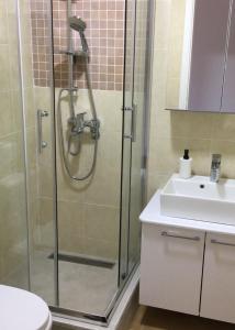 un bagno con doccia e lavandino di Luma Home a Divčibare