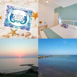 een collage van vier foto's van een slaapkamer met de oceaan bij Il canto delle Sirene in Anzio