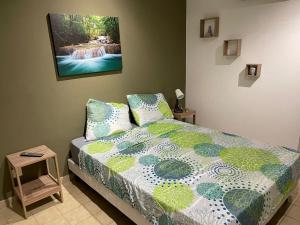 a bedroom with a bed and a picture on the wall at Casa Du Lac in Kourou
