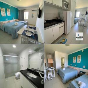 a collage of four pictures of a kitchen and a room at Apart Hotel Marinas Tamandaré in Tamandaré