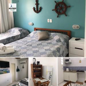 two pictures of a bedroom with a bed at Apart Hotel Marinas Tamandaré in Tamandaré