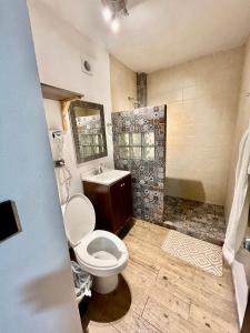 a bathroom with a toilet and a sink at Casa San Andrés in Cholula