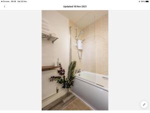 a bathroom with a bath tub and a shower at Stunning 2-Bed Apartment in Newton Abbot in Newton Abbot +25 photos