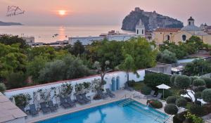 an aerial view of a resort with a swimming pool at Hotel Villa Durrueli Resort & Spa in Ischia