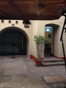 un edificio con una puerta y una planta en una olla en Quincha Guest House, en Lima