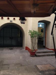 a building with a gate and a plant in a pot at Quincha Guest House in Lima