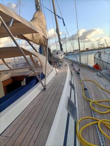 a wooden deck of a sail boat in the water at Tenerife in Santa Cruz de Tenerife