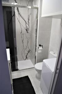 a bathroom with a shower and a white toilet at Eden Residence in Cannes