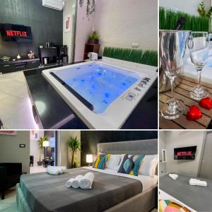 a collage of pictures of a hotel room with a swimming pool at Suite Catania Lungomare in Catania