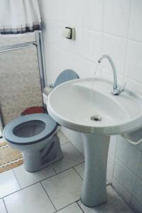 a bathroom with a toilet and a sink at Paradise Hostel e Flats in Itatiaia