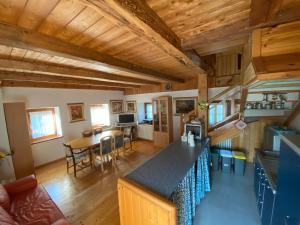 a kitchen and living room with a large counter top at AGRITURISMO FARE BIO in Tarvisio
