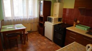 a small kitchen with a stove and a microwave at Excelsior Guesthouse in Jūrmala
