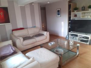 un soggiorno con divano e tavolo di Gîte de Bronromme - villa 5 chambres proche de Spa et Francorchamps a Theux