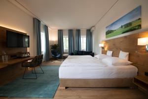 a hotel room with a large bed and a television at Landhotel Kauzenberg in Bad Kreuznach +59 photos