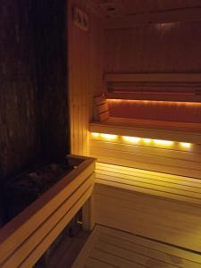 an empty sauna with lights on the inside of it at Apartament MOKKA SILVER Basen-Sauna-Jacuzzi in Zakopane