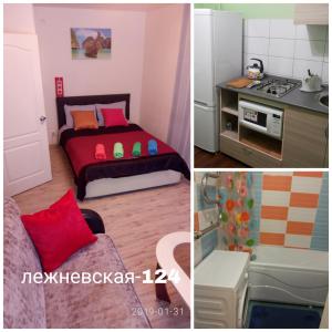 イヴァノヴォにあるЛежневская 124のキッチン、ベッドルーム1室(ベッド1台付)が備わります。