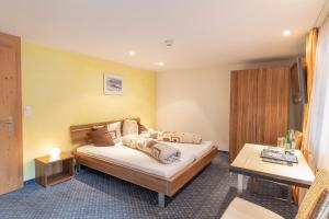 ein Hotelzimmer mit einem Bett und einem TV in der Unterkunft Landgasthof Sommerfeld in Pragg-Jenaz