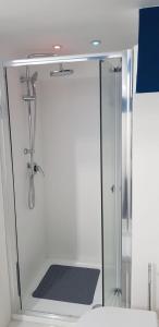 a shower with a glass door in a bathroom at HOLIDAY HOUSE FIERAVECCHIA in Salerno