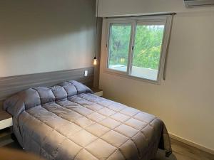 1 dormitorio con cama y ventana en Buenaventura Apartments PARQUE en Mendoza