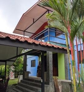 a house with a palm tree in front of it at Two houses with a private pool. in Pavones