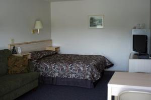 Habitación de hotel con cama, sofá y TV en Ace Western Motel, en Clearwater