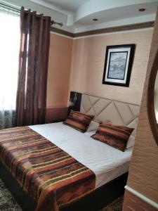 マハチカラにあるHotel Centralのベッドルーム1室(大型ベッド1台、毛布付)
