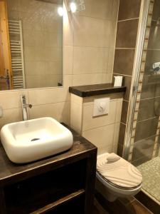 uma casa de banho com um lavatório e um WC em Studio Le 4122 - Chamonix centre Clos du Savoy em Chamonix-Mont-Blanc