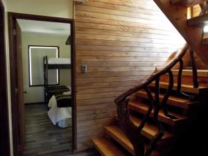 a stairway in a room with a wooden wall at Centro Turistico Muscaria in Malalcahuello +47 photos