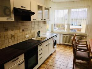 a kitchen with a sink and a washing machine at Apartamente Pfullingen in Pfullingen