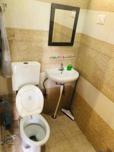 a bathroom with a toilet and a sink at Ditya's House in Mukteshwar